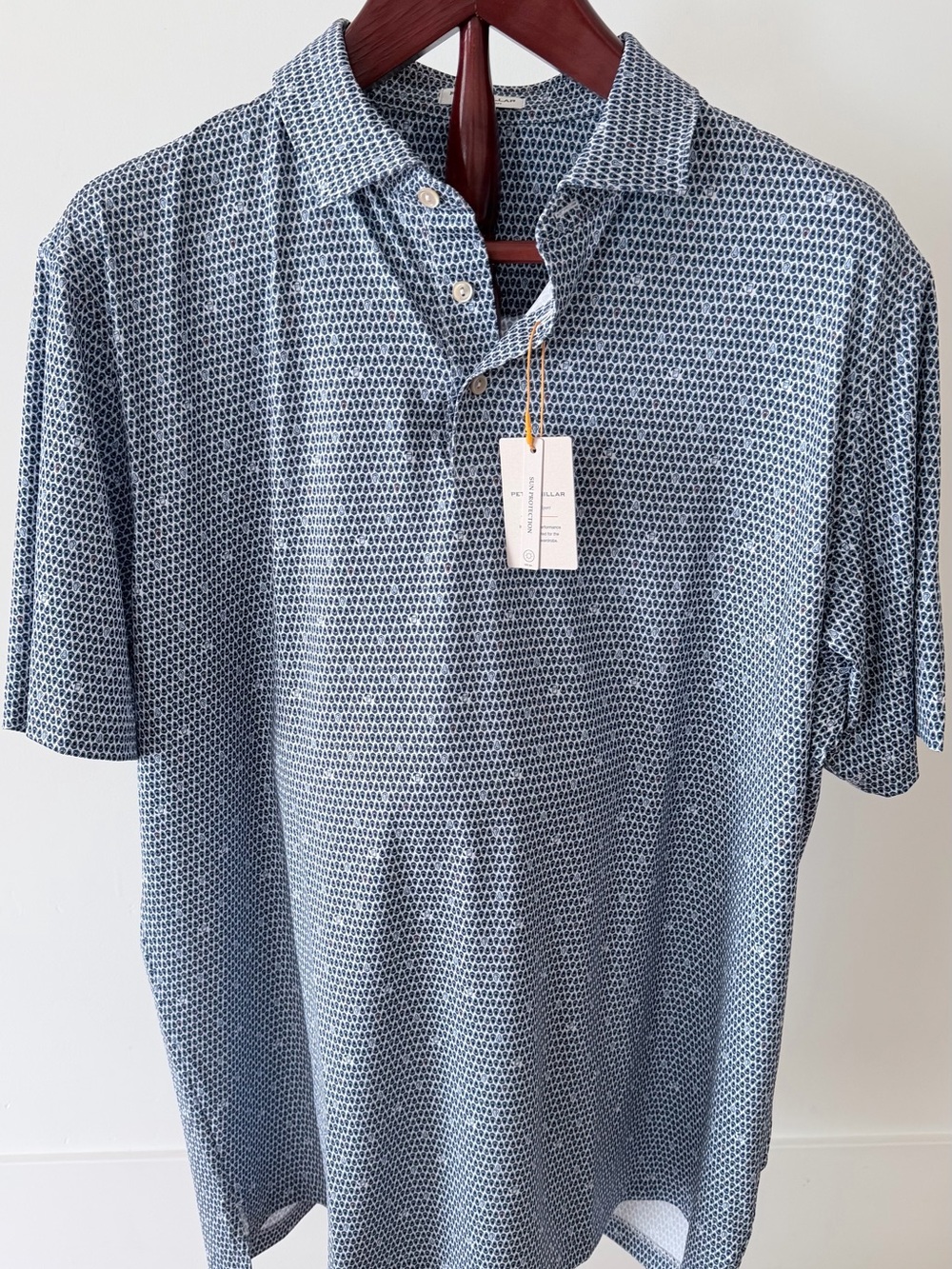 Peter Millar Navy and White Geometric Polo